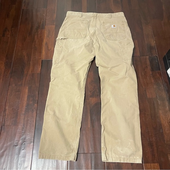 Carhartt Carpenter Tan Khaki Pants Distressed Painted Work Wear Men’s 36x32 - Picture 7 of 10